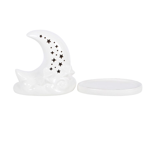 White Pastel Skies Moon Incense Cone Holder